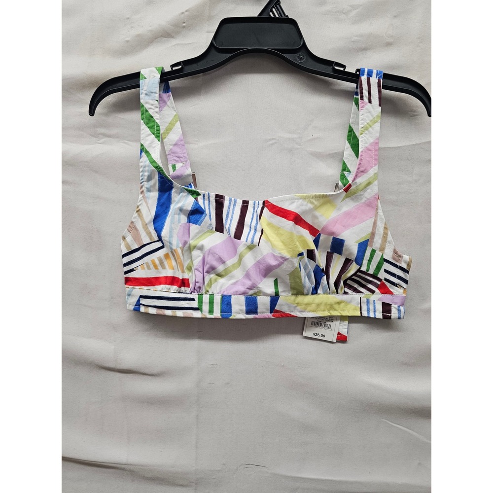 Rosie Assoulin Womens Geometric Striped Crop Top Multicolor Cotton Size XS